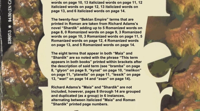 Glossary as Fantasy: Italicized vs. Roman text in Beklan Empire Terms from Richard Adam’s “Maia” and “Shardik”